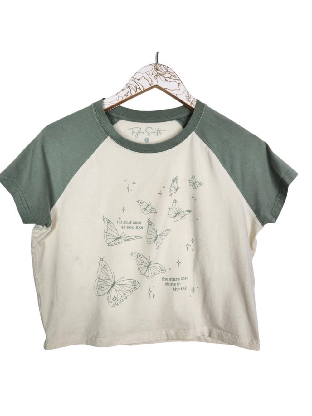 TAYLOR SWIFT Shirt Womens Large Green‎ White Self-Titled Stars That Shine Baby T